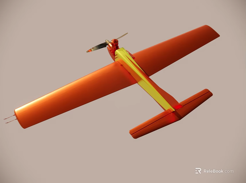 Orange Model Airplane With Yellow Stripe Wing Propeller And Structure 3d model 