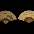 Traditional Chinese Fan Pendant Two Decorative Fans With Bamboo Leaf Pattern Calligraphy And Tassel Decoration