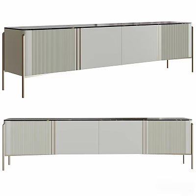 Modern TV Stand With Metal Legs Vertical Slats And Smooth Storage Panels 3d model