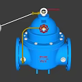 Blue Industrial Control Valve With Float Ball Mechanism And Red Handle