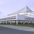 Modern Office Building With Glass Facade Unique Roof Design And Landscaped Lawn