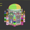 Ancient Architecture With White Dome Striped Columns Blue Spires And Ornate Decorations