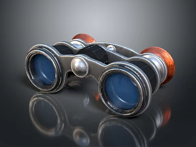 Commercial Equipment Vintage Binoculars Featuring Metal Parts Red Barrels Blue Lenses and Reflective Surface 3d model