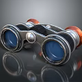 Commercial Equipment Vintage Binoculars Featuring Metal Parts Red Barrels Blue Lenses and Reflective Surface