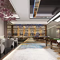 Modern Billiard Room Interior With Pool Table Sofas And Chandeliers 3d model