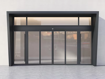 Modern Black Frame Glass Sliding Door With Top Window And Multiple Panels 3d model