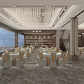Elegant Luxury Hotel Banquet Hall With Polished Marble Floor LED Stage And Round Dining Tables