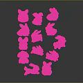 Vibrant Pink Irregular Shaped Objects Arranged On Dark Background Surface