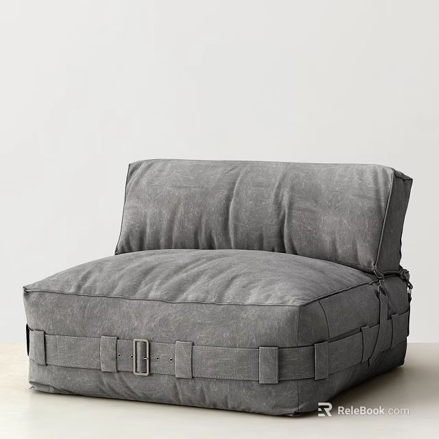 Gray Fabric Single Sofa With Straps And Metal Buckles Modern Design 3d model 