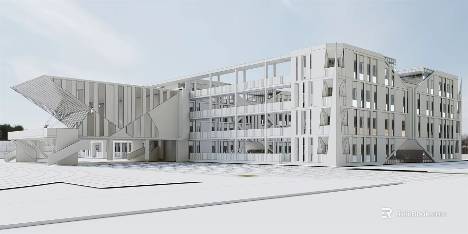 Modern School Building Design With Contemporary Architecture Open Layout And Large Glass Windows 3d model 