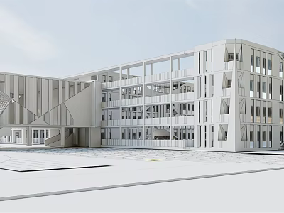 Modern School Building Design With Contemporary Architecture Open Layout And Large Glass Windows 3d model