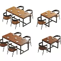 Modern Dining Table Set With Wooden Top Black Metal Frame And Four Chairs