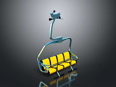 Ski Lift Chair With Yellow Seats And Blue Metal Frame Structure 3d model