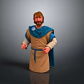 3D Character Model With Medieval Brown Robe Blue Cloak Brown Hair Beard And White Cuffs