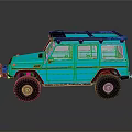 Blue Modified Off Road SUV Featuring Roof Rack And Large Tires