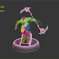 3D Character Model With Red Armor White Hair And Dual Blue Blades On Black Base