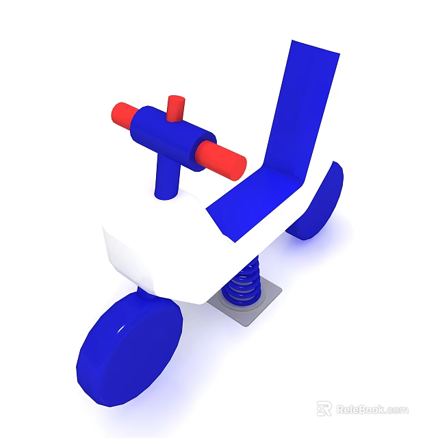 Blue And White Electric Kids Toy With Red Handle Spring Base And Wheels 3d model 