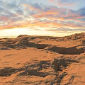 Desert Landscape At Sunset With Orange Blue Clouds And Sandy Terrain 3d model