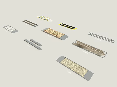 Road Infrastructure With Various Kerbstones Drainage Grates Tactile Paving And Paving Slabs 3d model
