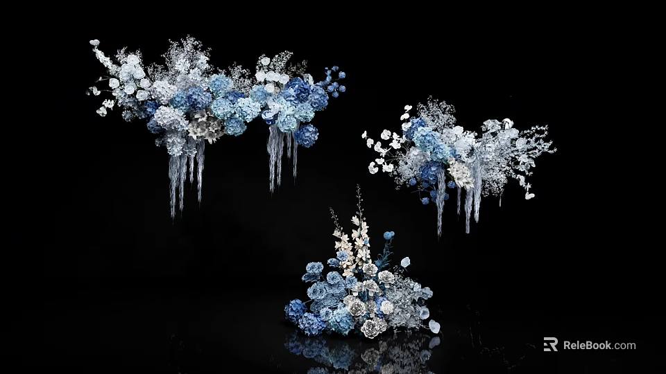 Blue White Floral Arrangements With Icicle Decorations And Elegant Design Elements 3d model 