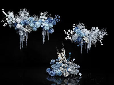 Blue White Floral Arrangements With Icicle Decorations And Elegant Design Elements 3d model