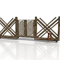 Wooden Fence Structure With Lattice Design And Small Wooden Stool