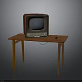 Vintage Television Placed On Wooden Table With Retro Design