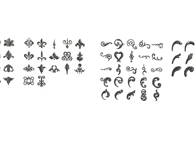 Elegant Ornamental Carvings Collection Featuring Various Decorative Patterns And Design Elements 3d model