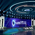 Tech Inspired Modern Stage With Blue Backdrop Screen Circular Lighting And Steps 3d model
