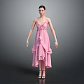 Stylish Pink Midi Dress with V Neck Ruffles and Flowy Silhouette