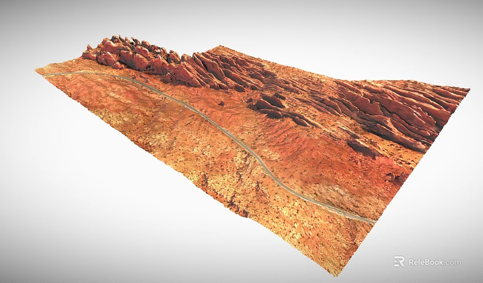 3D Red Rock Terrain Model With Winding Road And Undulating Landscape 3d model 