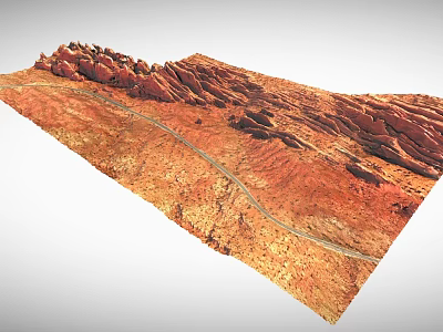 3D Red Rock Terrain Model With Winding Road And Undulating Landscape 3d model