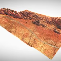 3D Red Rock Terrain Model With Winding Road And Undulating Landscape