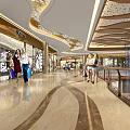 Spacious Shopping Mall Lobby Interior With Ornate Ceiling Marble Flooring And Shoppers Walking
