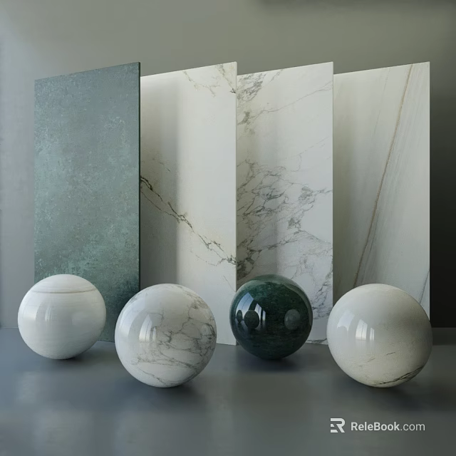 Ground With Various Marble Tiles Different Textures Colors And Decorative Spheres 3d model
