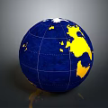 Blue And Yellow Globe With Highlighted Australia Continent On Dark Background