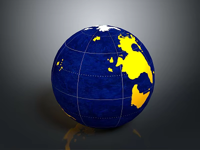 Blue And Yellow Globe With Highlighted Australia Continent On Dark Background 3d model
