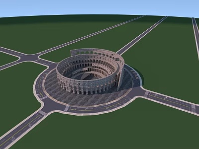 Round Amphitheater Structure With Radial Roads On Green Ground And Blue Sky 3d model