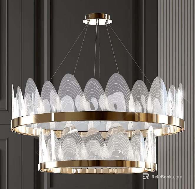 Modern Crystal Chandelier With Gold Frame And Transparent Fan Shaped Shades 3d model 