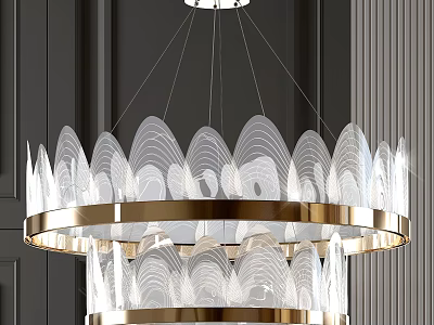 Modern Crystal Chandelier With Gold Frame And Transparent Fan Shaped Shades 3d model
