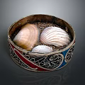 Marine Animals Shells In Decorative Round Box With Sand And Patterns