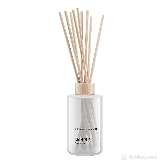 Elegant Scented Reed Diffuser With Transparent Bottle And Wooden Cap 3d model 