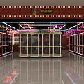 Pink Orange Claw Machine Store With Neon Lights White Tiled Floor And Plush Bear