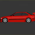 Red Sports Car With Black Rear Spoiler Silver Wheels And Reflection On Gray Background