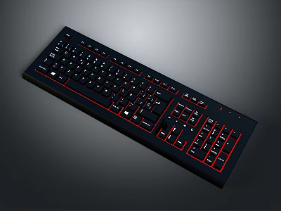 Black Computer Keyboard With Red Accents And Standard Key Layout Design 3d model