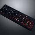 Black Computer Keyboard With Red Accents And Standard Key Layout Design