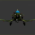 Vintage Green Airplane with Blue Cockpit Canopy and White Stars on Wings Propeller Design