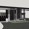 Modern Entrance Gate Design With Black Portico Decorative Elements And People