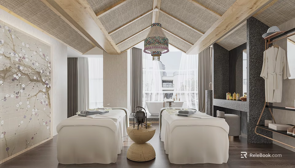 Luxurious SPA Room With Massage Beds And Modern Decor 3d model 