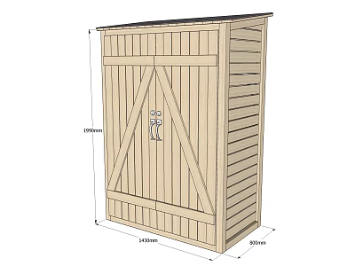 Sturdy Wooden Storage Cabinet With Double Doors And Detailed Dimensions 3d model